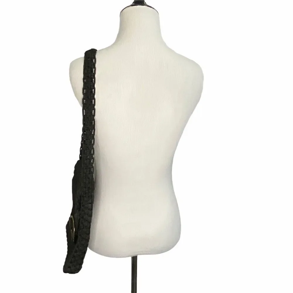 Vintage Knitted Cord Black Shoulder Bag Purse